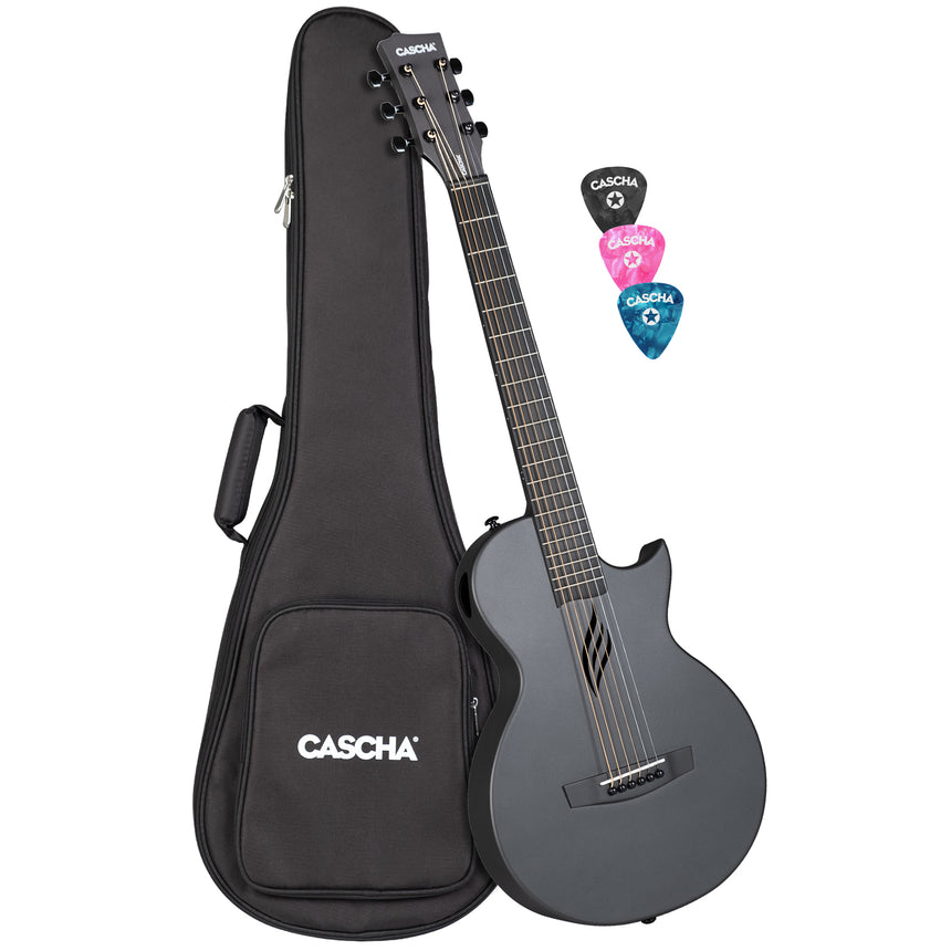CASCHA  Carbon Fibre Akustikgitarre mit Tasche, Gurt und Plectren - Musik-Ebert Gmbh