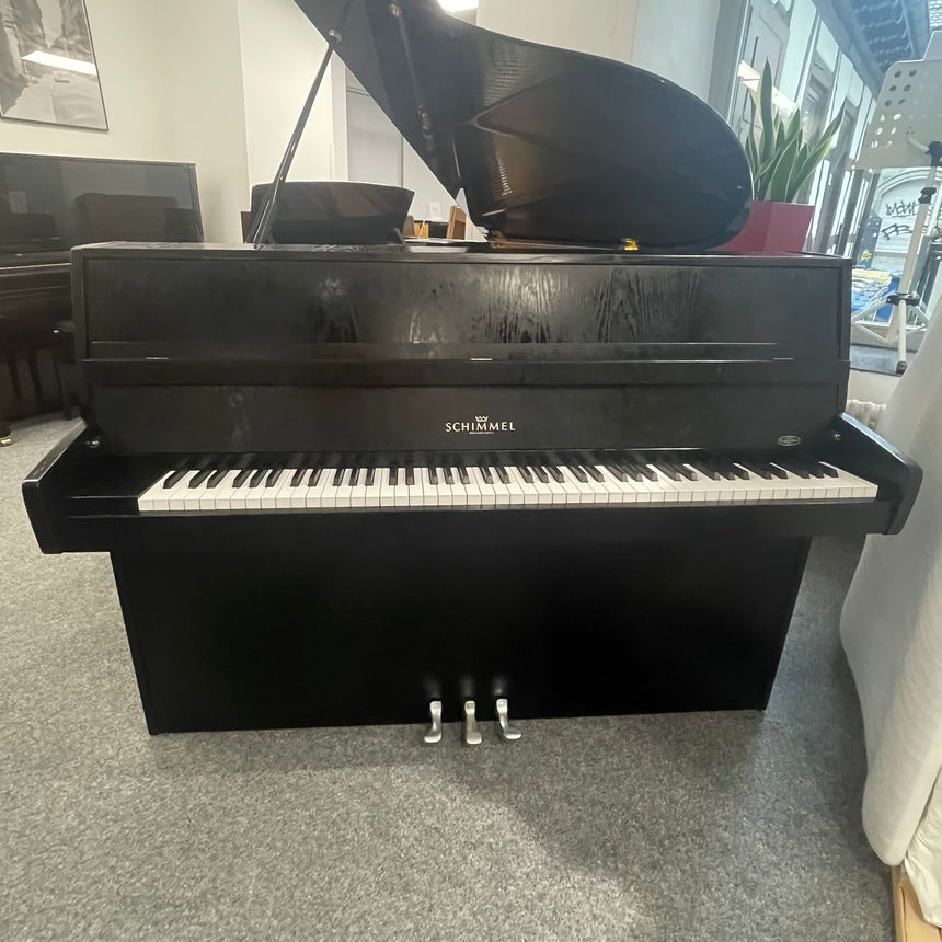 W.Schimmel Klavier 112/5 schwarz matt/Chrom Occasion Bj. 1980, sehr guter Zustand Renner Mechanik (gebraucht) - Musik-Ebert Gmbh