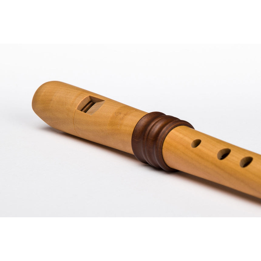 Flûte à bec soprano Mollenhauer Adris 4119, poirier naturel – détail de la tête et du biseau