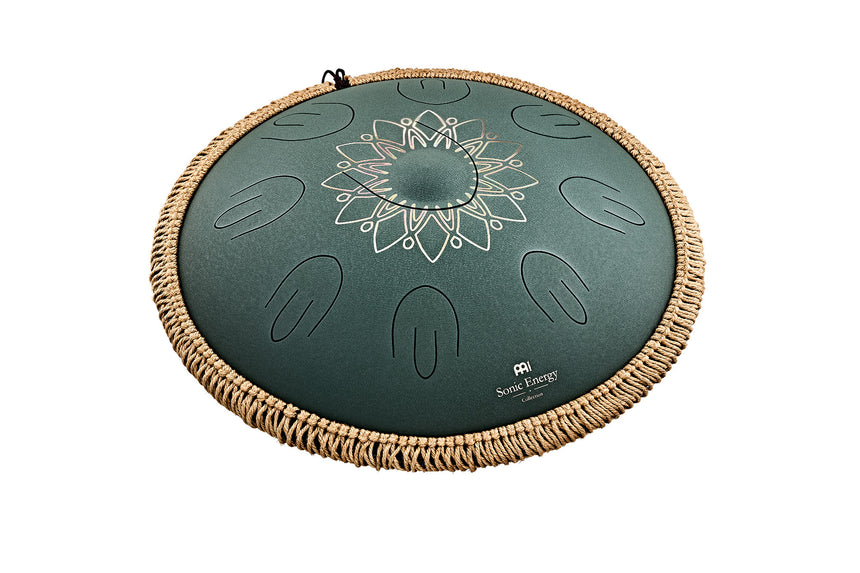 MEINL Sonic Energy 16" Octave Steel Tongue Drum, Fis Moll, 9 Töne, 432 Hz, Dunkelgrün, Graviertes florales Design OSTD4DGE