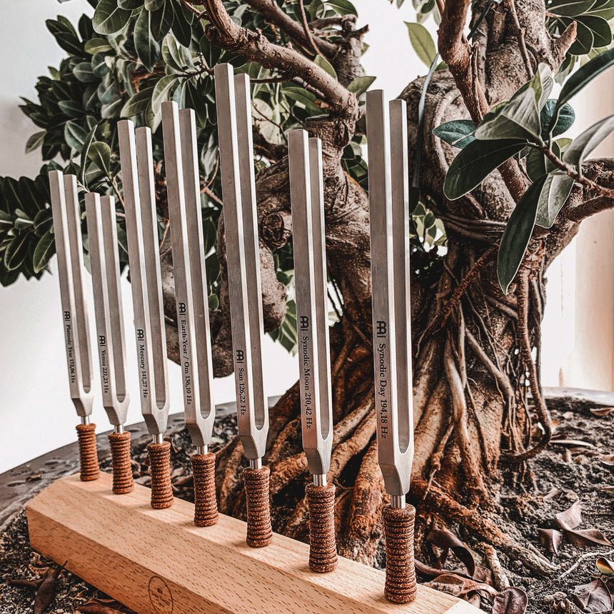 Meinl TTF-SET-CHA-7 tuning fork set with cork handles – set on wooden holder