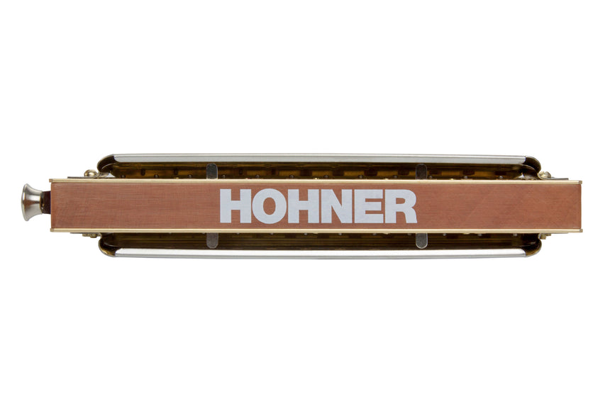 HOHNER Super Chromonica 270/48, silver-coloured covers and brown pearwood comb – rear view