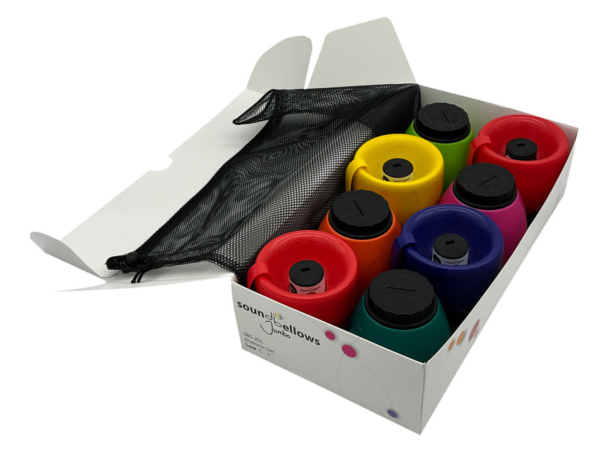 Soundbellows Jumbo SBS-JDL, mehrfarbig, Jumbo Diatonic Low C'-C'' – geöffnete Verpackung mit Instrumenten