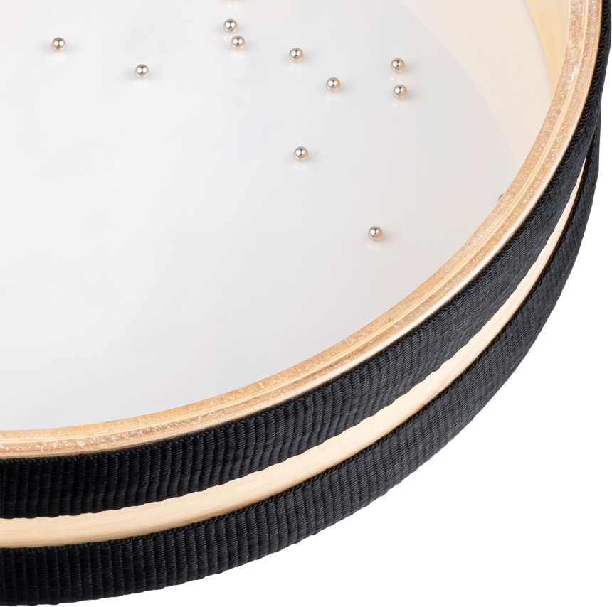 Sea Drum NINO Percussion NINO34 de 10 pouces, bois naturel – détail du cadre en bois et de la peau transparente