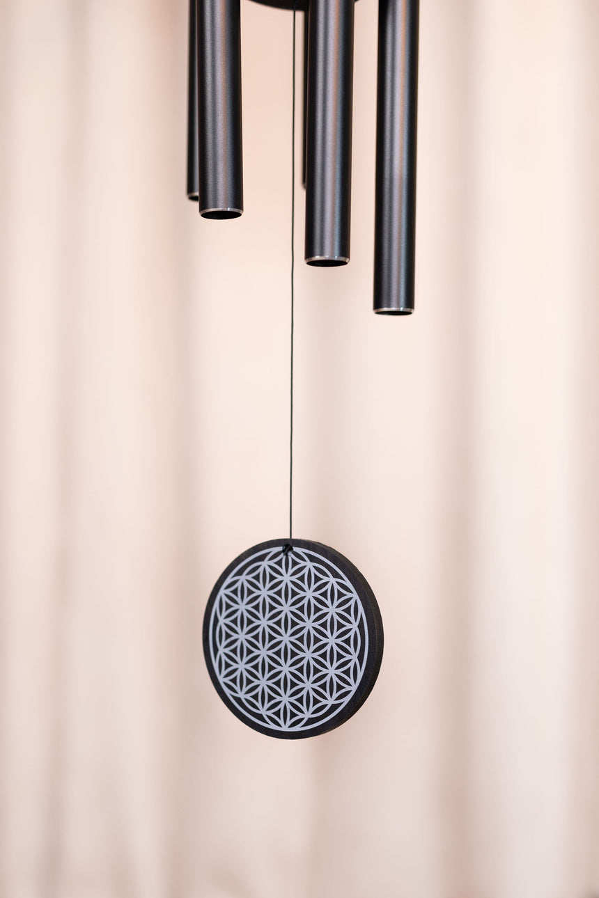 MEINL Sonic Energy FOLMC36BK black 90 cm Flower of Life chime – tube ends and Flower of Life pendant detail