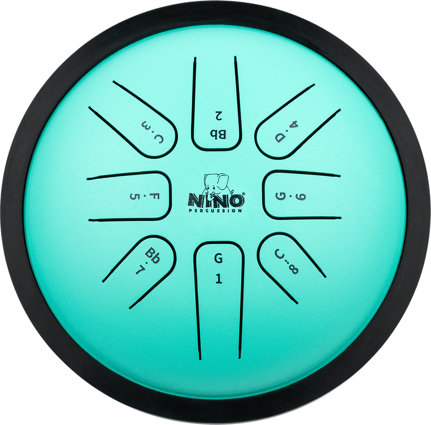 Tambour à langues NINO Percussion NINO982 vert menthe – vue de dessus des langues marquées