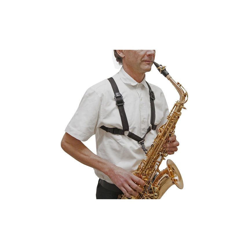 Black BG S43SH men’s XL saxophone harness – worn while playing saxophone