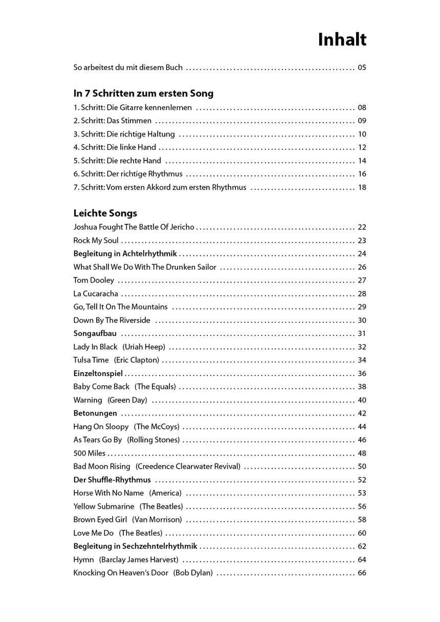 Let's Play Guitar Band 1 – Table des matières, page 1
