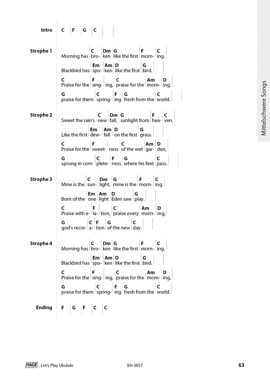 Let's Play Ukulele – Notenbeispiel Morning Has Broken, Seite 2
