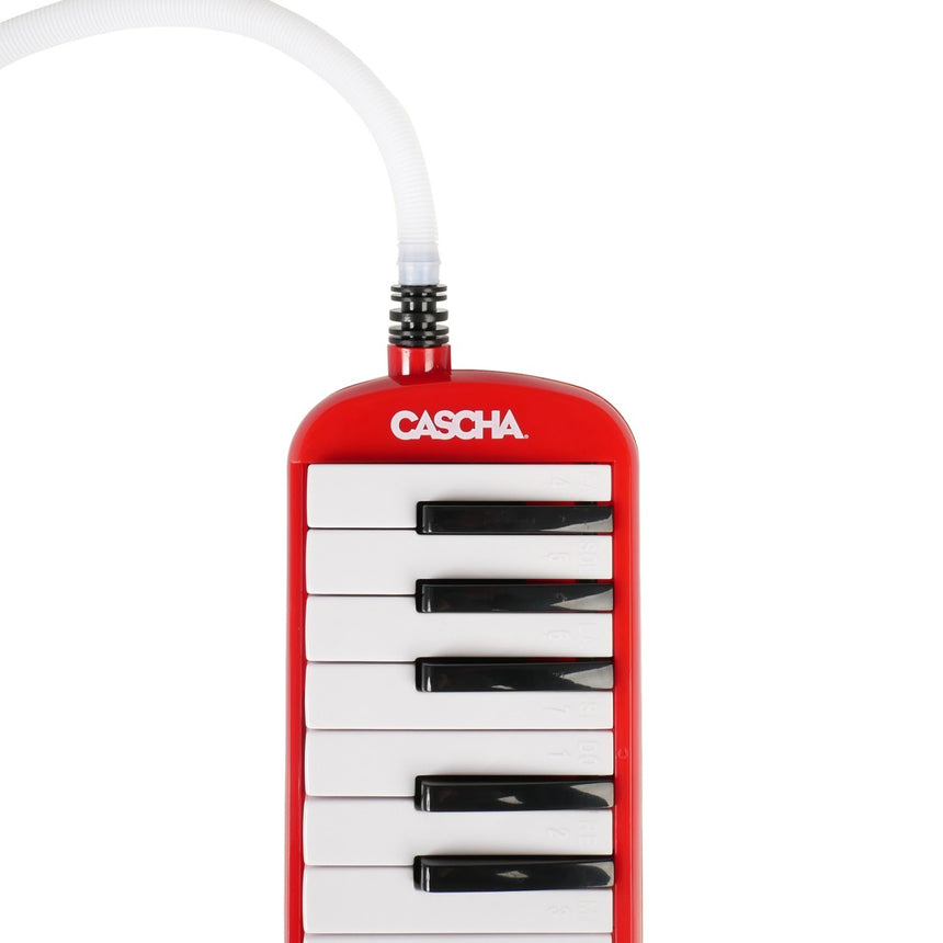 Mélodica Cascha HH 2059 rouge – détail du clavier et du raccord du tuyau