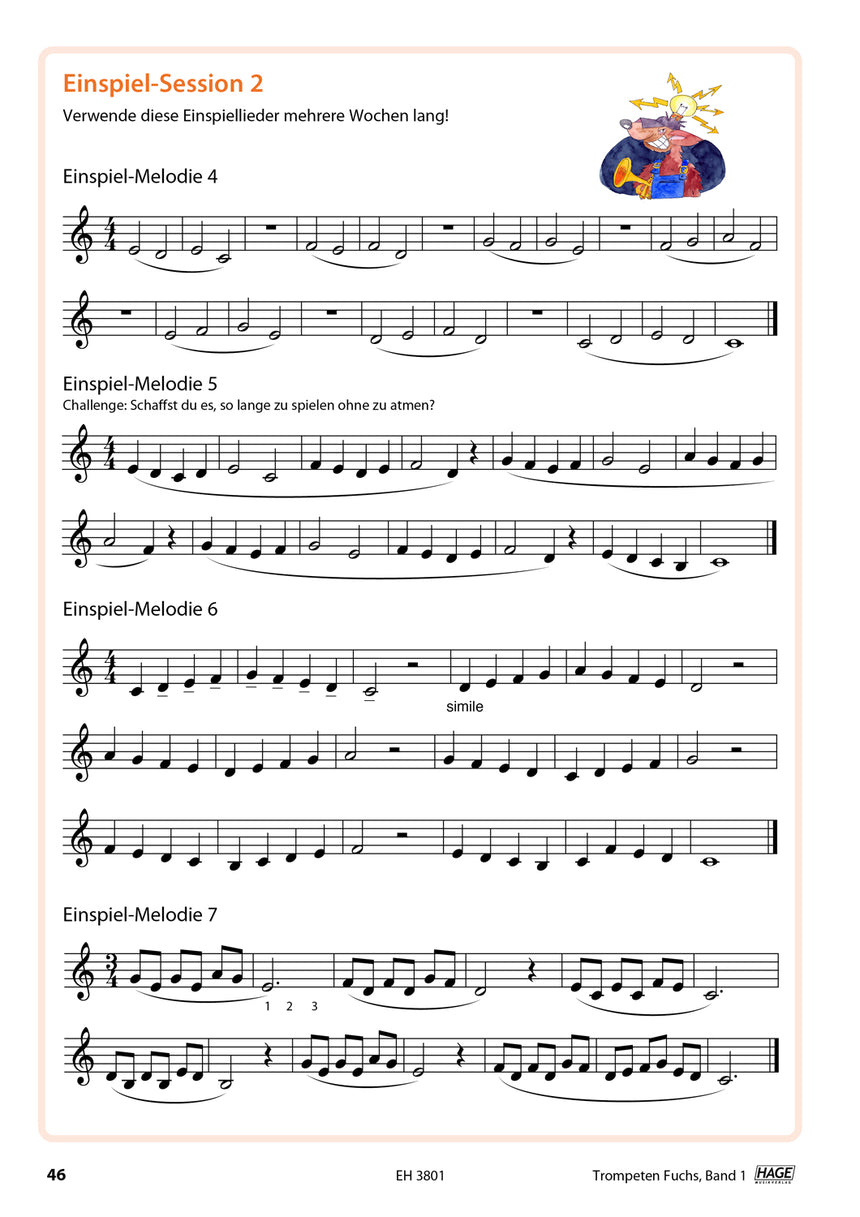 Trompeten-Fuchs Band 1 EH3801 with QR codes, warm-up session 2 on page 46
