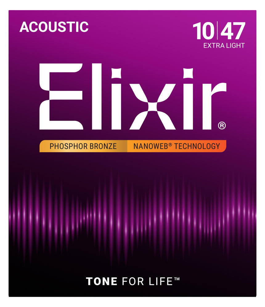 Elixir NANOWEB Phosphor Bronze 16002, 10/47 Extra Light – current packaging front