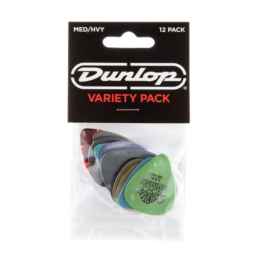 Pack varié Dunlop PVP102 Medium/Heavy de douze médiators, vue de face