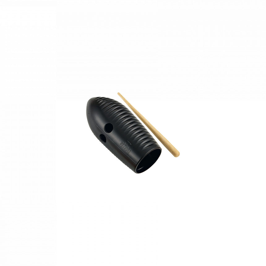 Mini güiro NINO NINO581BK noir avec racloir en bois – vue avant de trois quarts