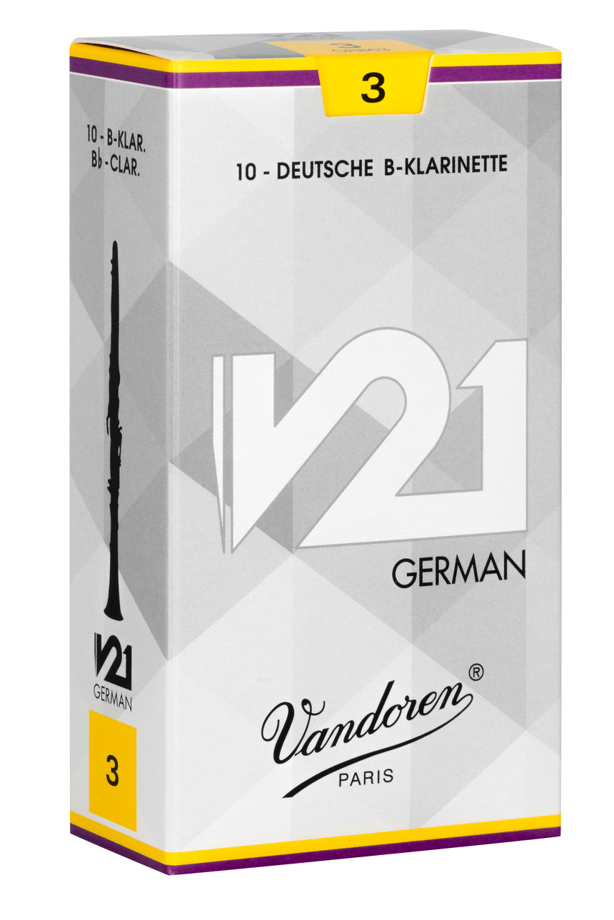 Vandoren V21 German, B-Klarinettenblätter, 10er-Pack, Stärke 3 – Packungsansicht