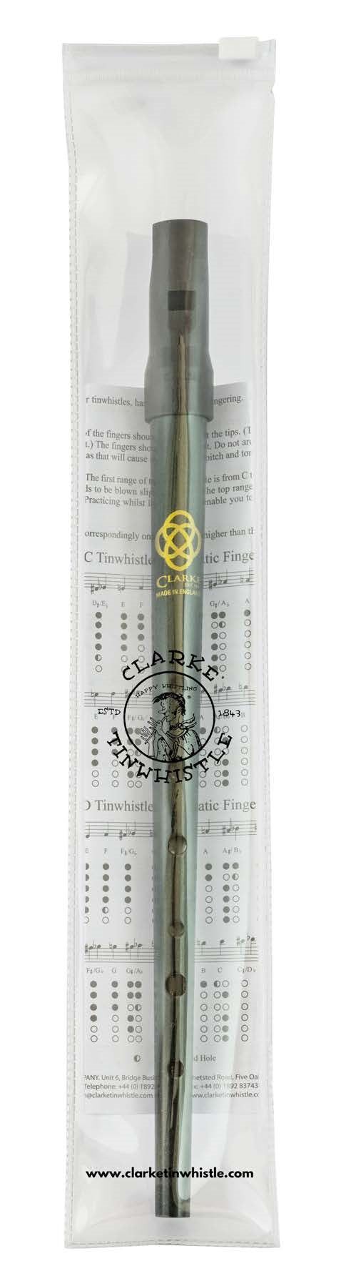 Tin whistle Clarke Sweetone en ré, noir, dans sa pochette de protection