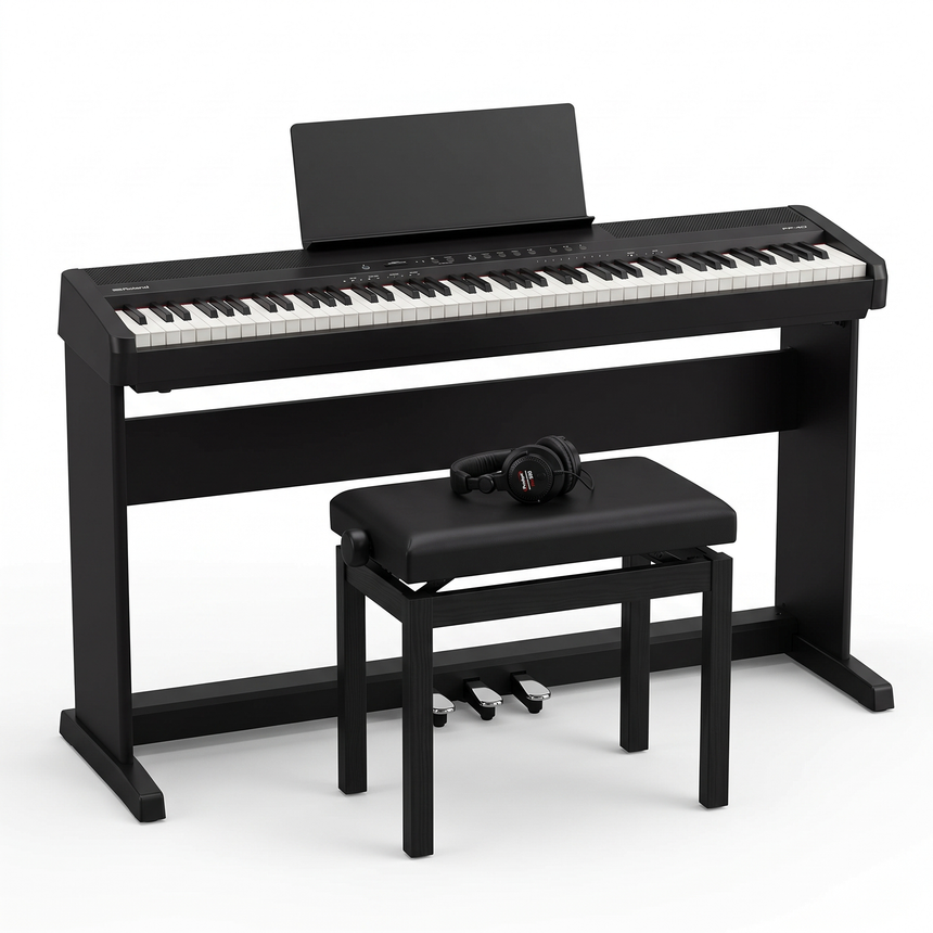 Roland FP-40 Digital Piano Bundle Black with Stand, Pedal Unit, Piano Bench & Headphones – set image