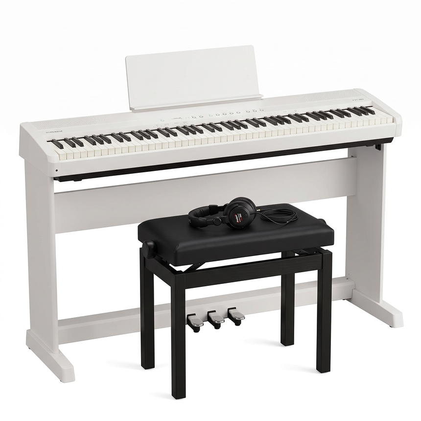 Roland FP-40 Digital Piano Bundle White with Stand, Pedal Unit, Piano Bench & Headphones – set image