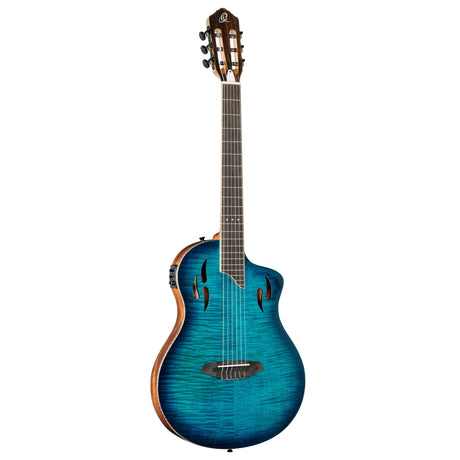 ORTEGA TourPlayer DeLuxe Nylon String Gitarre 6 String - geflammtes Ahorn Blau + Bag - Musik-Ebert Gmbh