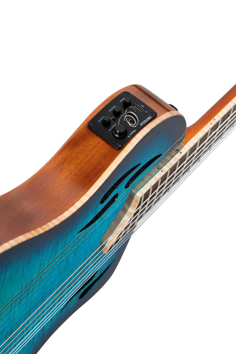 ORTEGA TourPlayer DeLuxe Nylon String Gitarre 6 String - geflammtes Ahorn Blau + Bag - Musik-Ebert Gmbh
