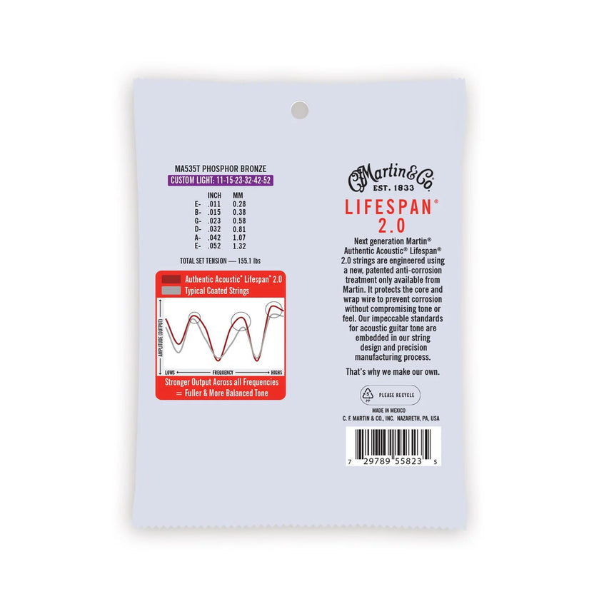 Martin Authentic Acoustic Lifespan® 2.0 Westerngitarre Phosphor Bronze Saitensatz - Musik-Ebert Gmbh