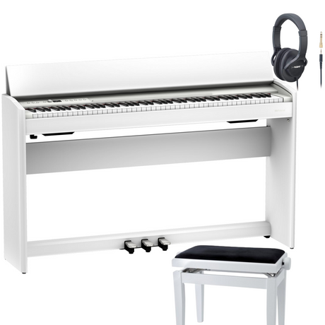 Roland F 701 Weiß Matt Bundle mit Bank und Kopfhörer - Musik-Ebert Gmbh