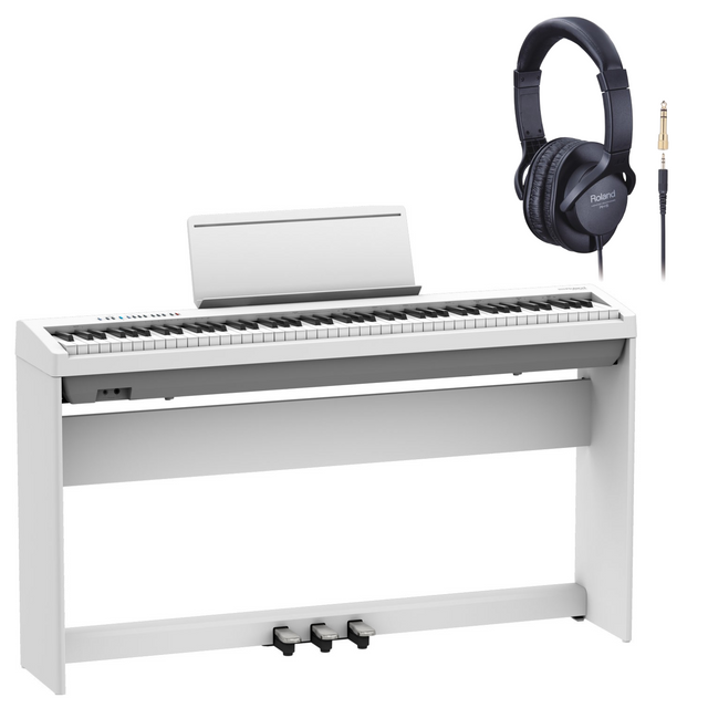 Roland FP-30X Weiß Bundle mit Ständer und Pedalleiste, Kopfhörer - Musik-Ebert Gmbh
