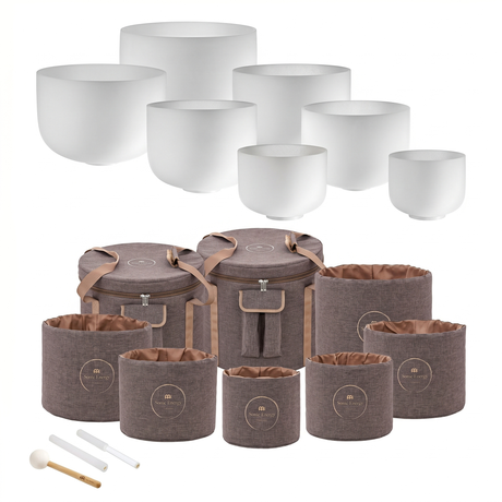 MEINL Sonic Energy Kristallklangschalen Chakra-Set 432 Hz Bundle (white frosted) mit Transporttasche Set-Bild