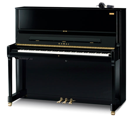 Piano droit Kawai K-500 AURES 2 noir poli, ferrures en laiton, commande et casque