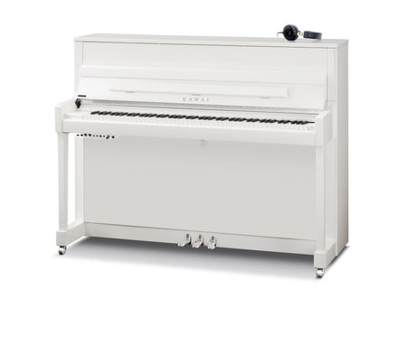 Kawai K-200 ATX4 Klavier in Weiß poliert mit Chrombeschlägen und ATX4-Bedieneinheit