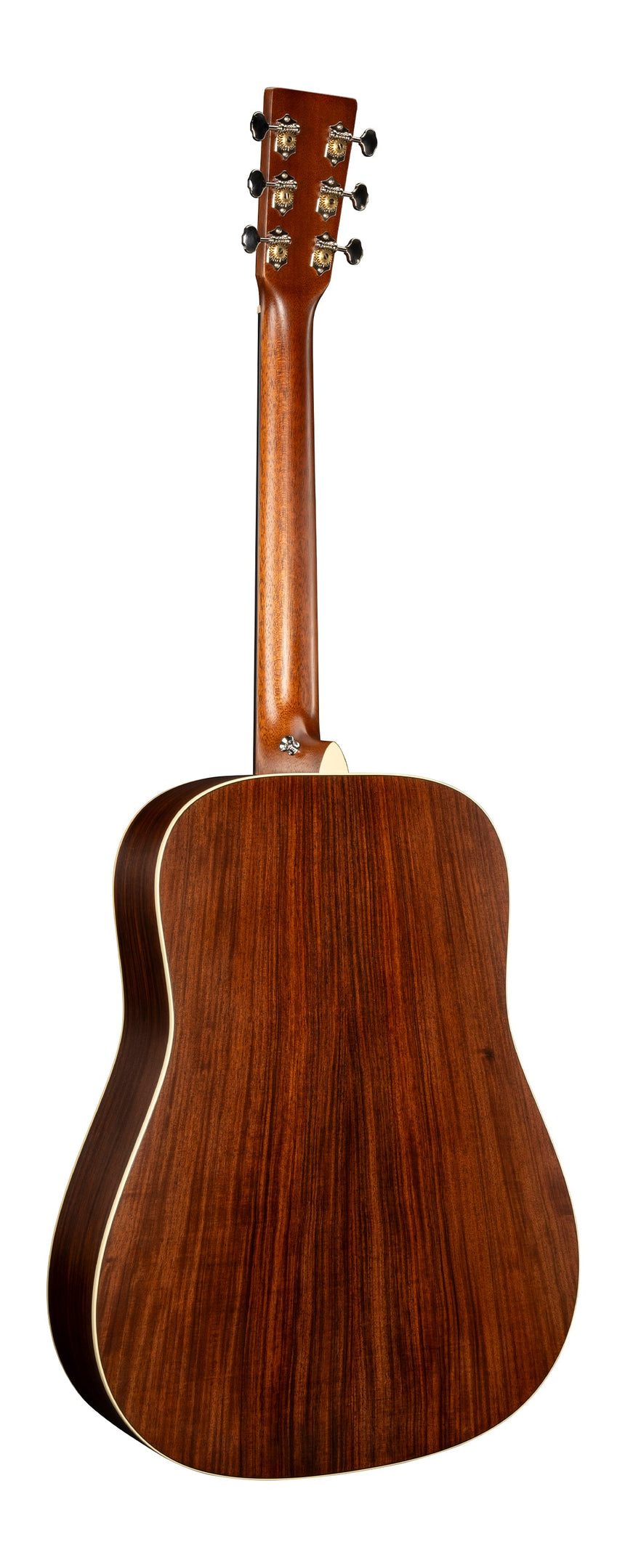 Guitare acoustique Martin D-16E-01, finition naturelle satinée et palissandre – vue arrière avec fond en palissandre.