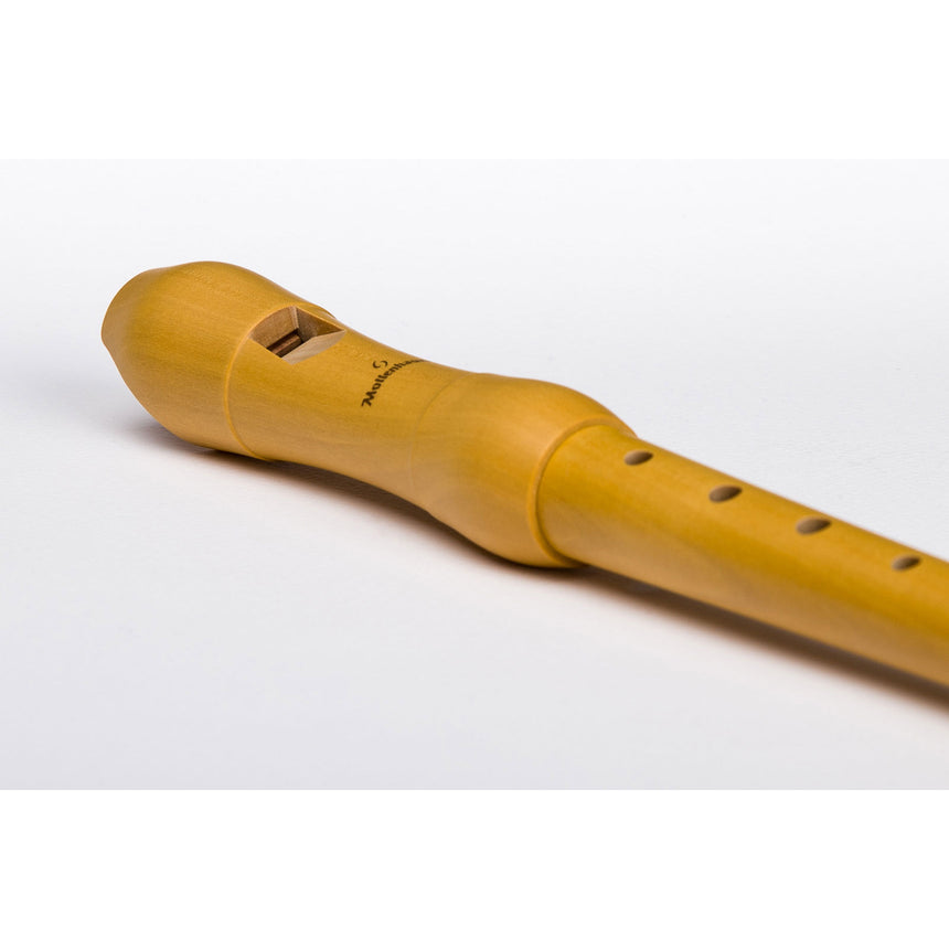 Mollenhauer Student 1003 soprano recorder in light natural pearwood, German fingering – labium and headjoint detail