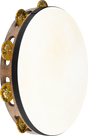 Meinl TAH1V-WB tambourine in Walnut Brown with brass jingles – angled view of natural skin and jingles