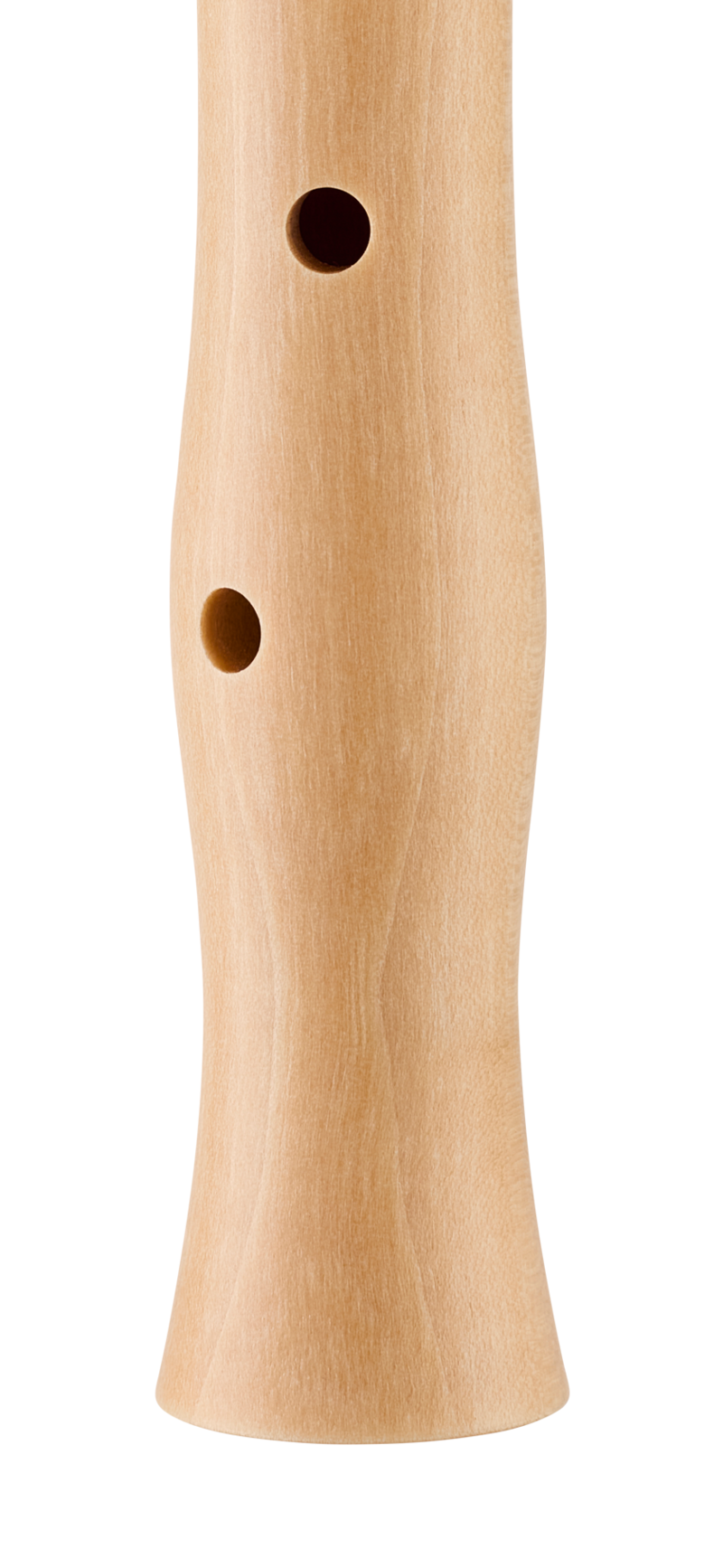 Moeck Flauto 1 Plus 1024 Sopranblockflöte, Blau / Ahorn natur – Detail von Fußstück und Einfachlöchern