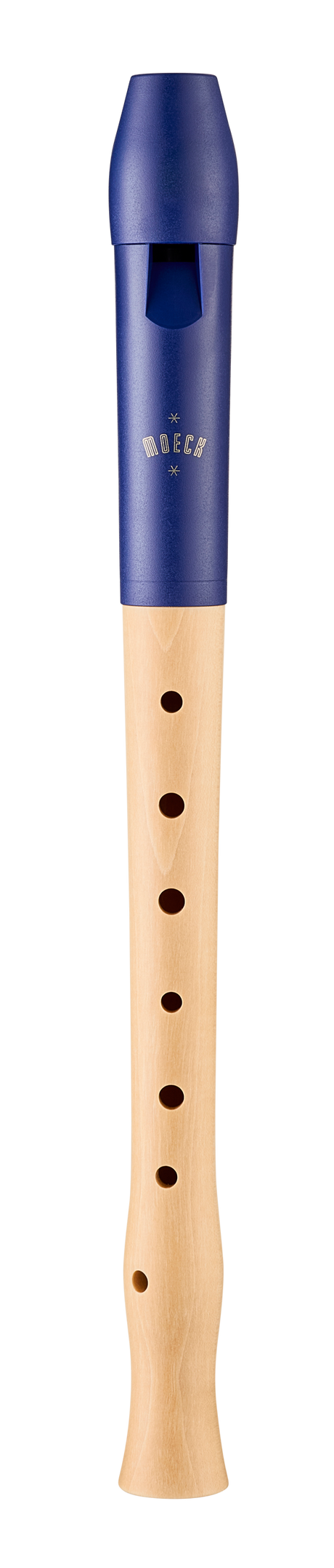 Moeck Flauto 1 Plus 1024 Sopranblockflöte, Blau / Ahorn natur – Vorderansicht mit sichtbarem Windkanal