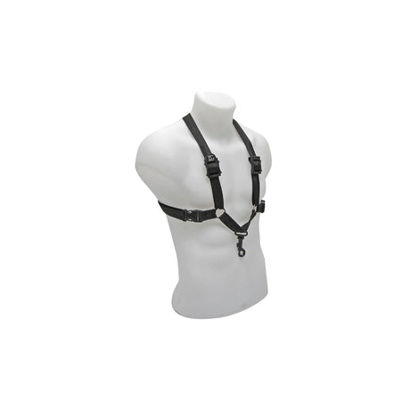 Harnais de saxophone BG S40SH noir pour homme M/L – vue de face en biais sur mannequin