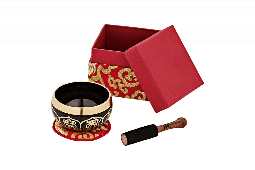 Bol chantant Meinl Sonic Energy SB-OR-300-R, laiton décoré, coussin et coffret rouges – ensemble avec maillet, coussin et coffret rouges