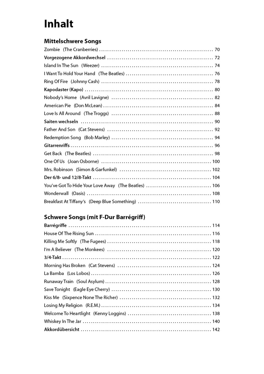 Let's Play Guitar Band 1 – Table des matières, page 2