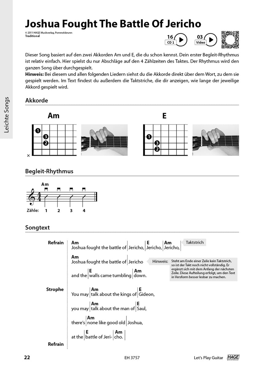 Let's Play Guitar Band 1 – Page intérieure avec accords et exemple musical