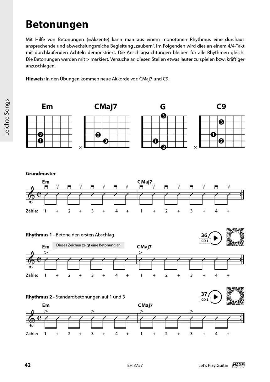 Let's Play Guitar Band 1 – Page intérieure avec exercices de rythme et d’accentuation