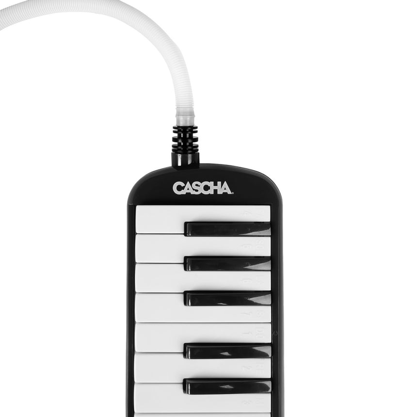 Mélodica Cascha HH 2061 noir – détail du clavier et du raccord du tuyau