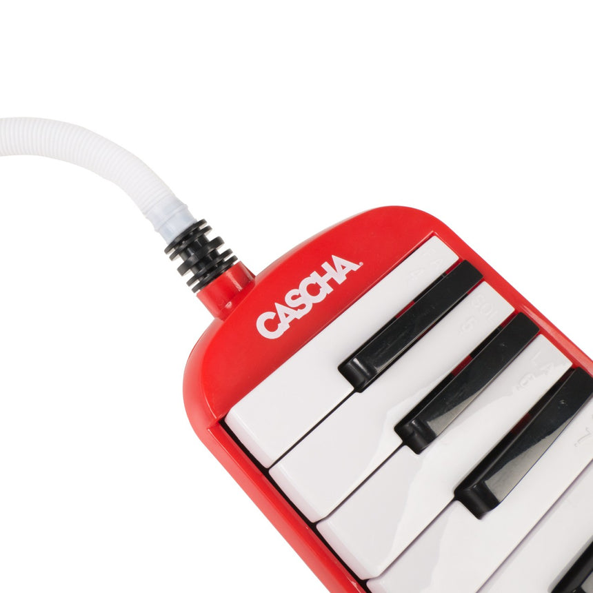 Mélodica Cascha HH 2059 rouge – détail du clavier avec raccord du tuyau
