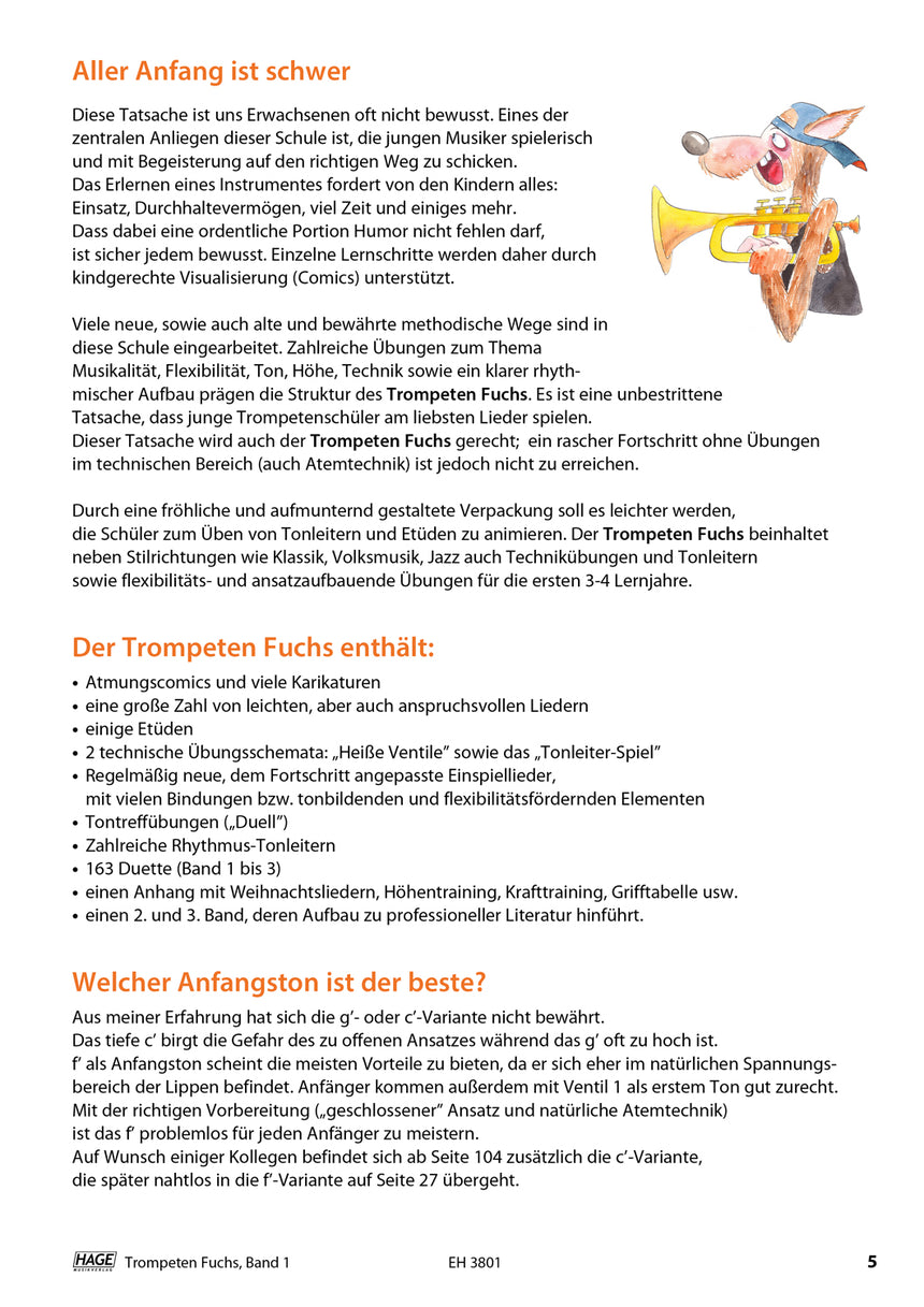 Trompeten-Fuchs Band 1 EH3801 with QR codes, introduction and learning guidance
