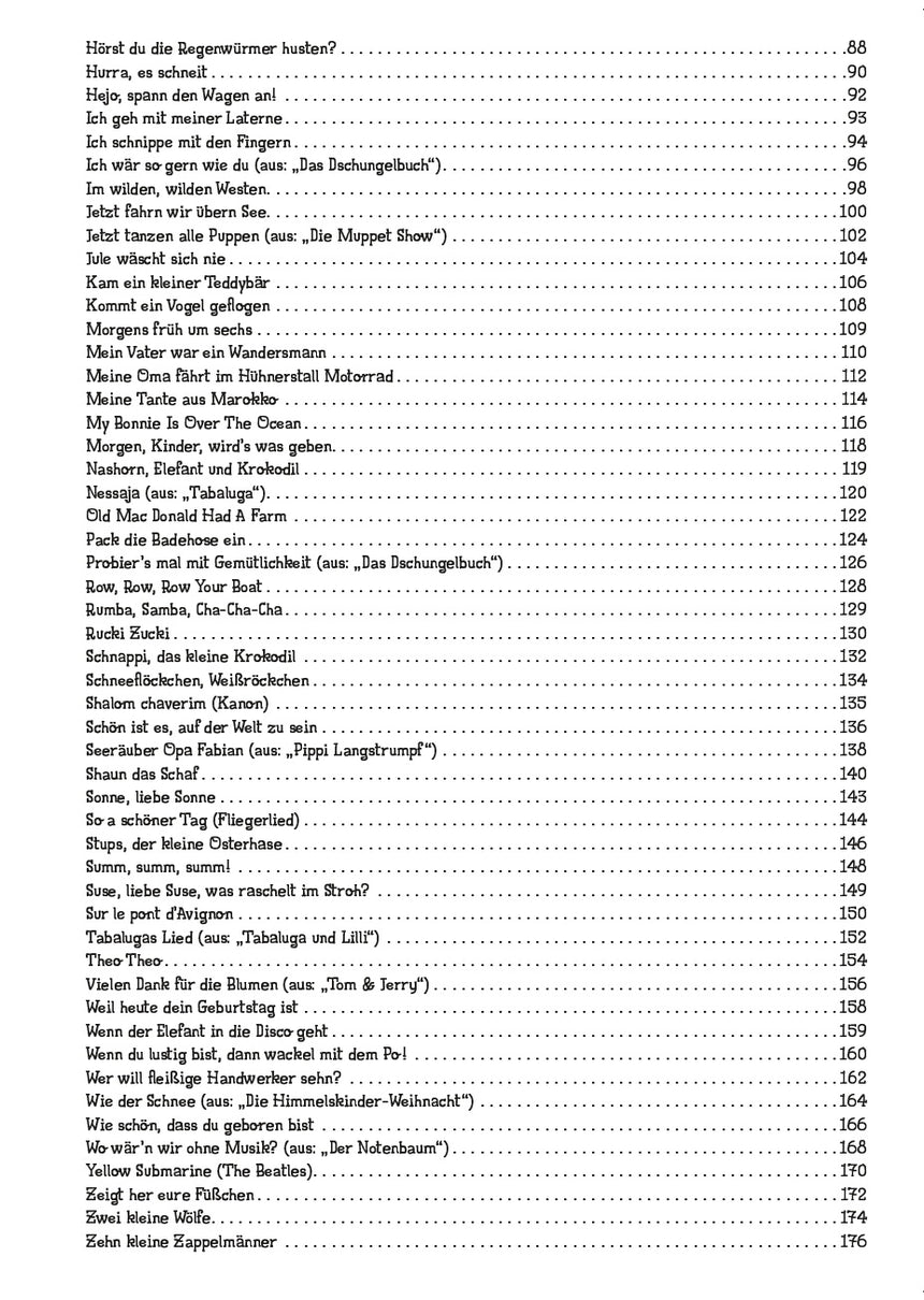 100 chansons pour enfants pour guitare BOE7828 – deuxième page du sommaire