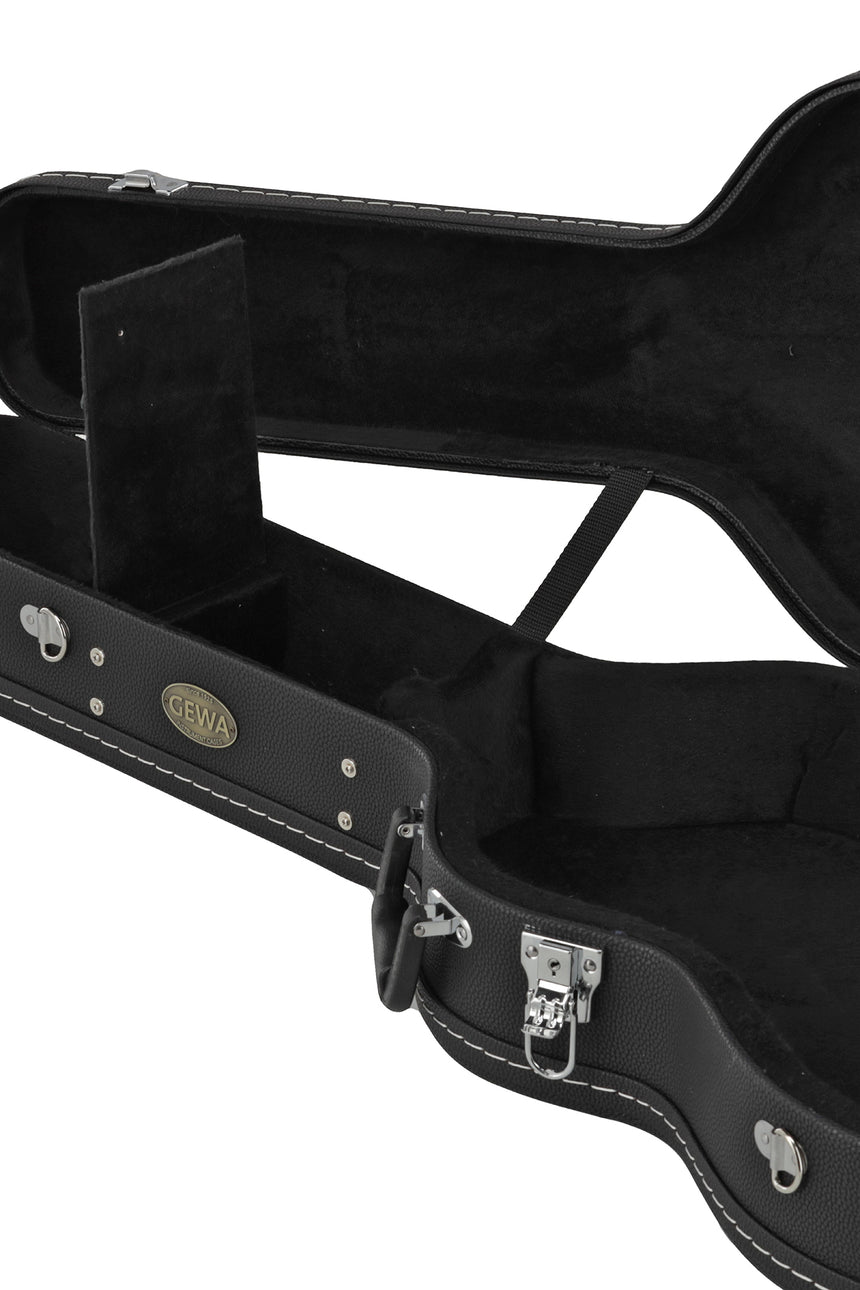 GEWA Arched Top Economy Konzertgitarrenkoffer 523.270, schwarz – Geöffnet, Stütze und Innenraum