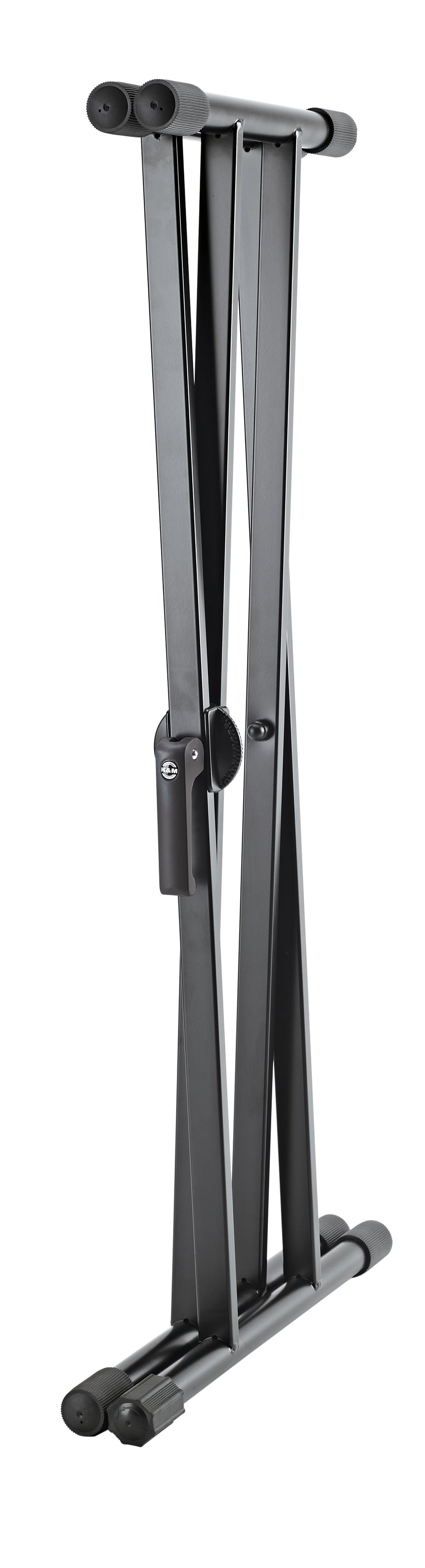 Support de clavier double X König & Meyer 18997-000-55, noir – vue de profil, support replié