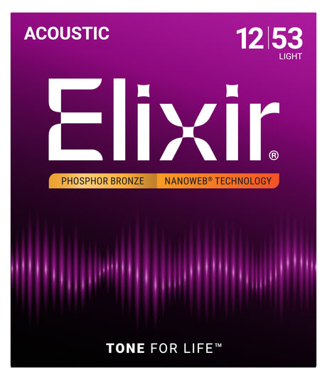 Elixir 16052 NANOWEB Phosphor Bronze 12/53 Light – face avant de la boîte