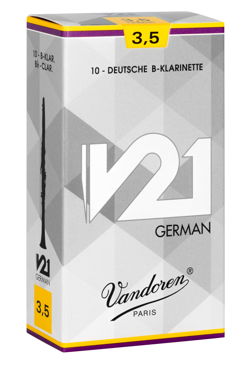 Vandoren V21 German, B-Klarinettenblätter, 10er-Pack, Stärke 3,5 – Packungsansicht