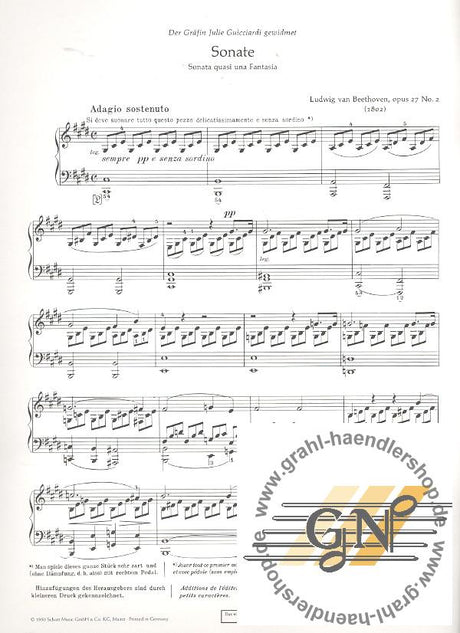 Sonate cis-Moll op.27,2 (Mondscheinsonate) - Beethoven, Ludwig van - Musik-Ebert Gmbh
